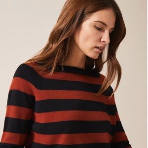 WOMEN’S‎ BROWN/BLACK STRIPED WOOL SWEATER - LEATHER TRIM
